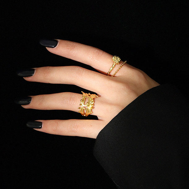 Lovcia Gold Plated 925 Sterling Silver Adjustable Ring-Rings-Yellow Gold-Yellow Gold