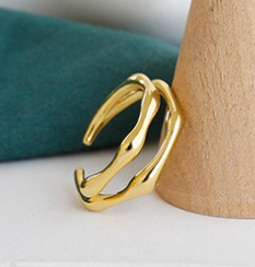 Lovcia Gold Plated 925 Sterling Silver Adjustable Tail Ring-Rings-Yellow Gold-Yellow Gold