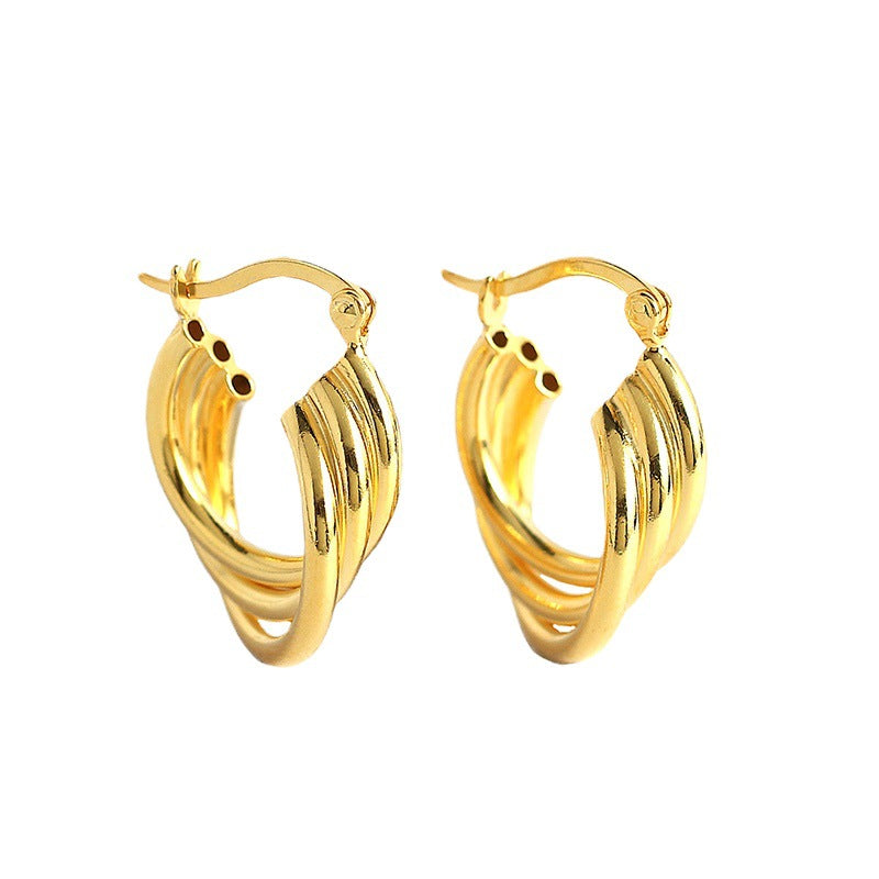 Lovcia Gold Plated 925 Sterling Silver Cross Hoop Earrings-Earrings-Yellow Gold-Yellow Gold