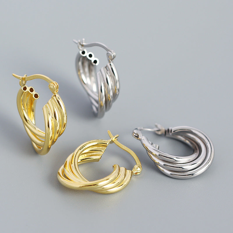 Lovcia Gold Plated 925 Sterling Silver Cross Hoop Earrings-Earrings-Yellow Gold-Yellow Gold