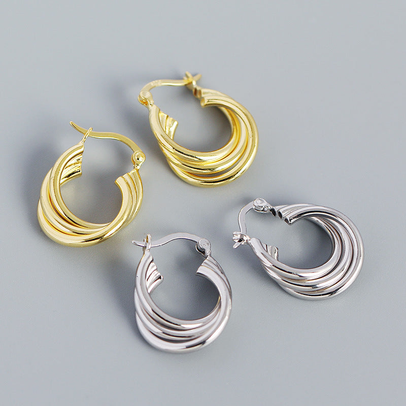 Lovcia Gold Plated 925 Sterling Silver Cross Hoop Earrings-Earrings-Yellow Gold-Yellow Gold