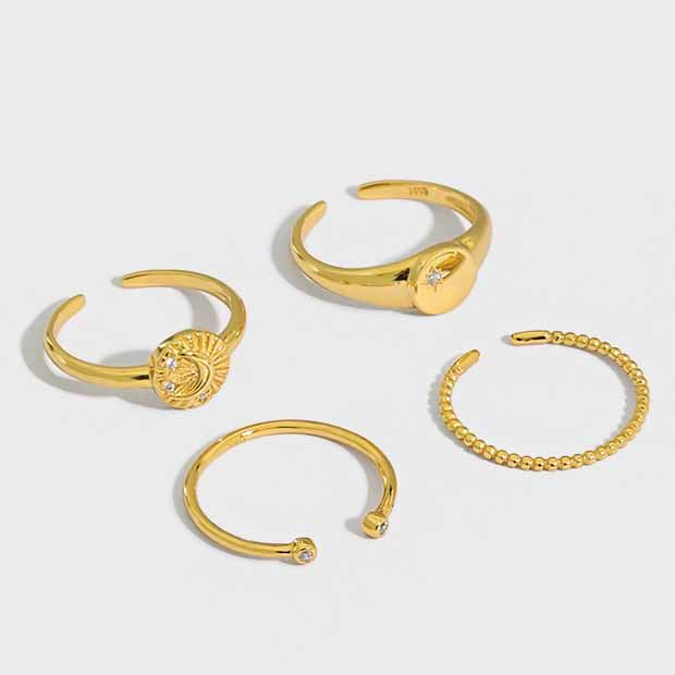 Lovcia Gold Plated 925 Sterling Silver CZ Adjustable Ring-Rings-Ku414 & Yellow Gold-Ku414 & Yellow Gold