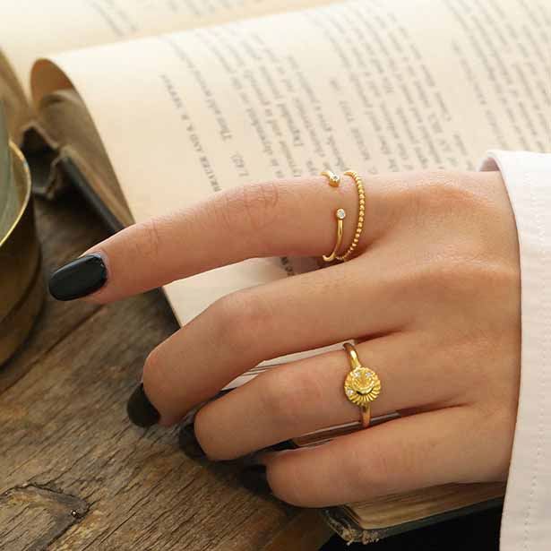 Lovcia Gold Plated 925 Sterling Silver CZ Adjustable Ring-Rings-Ku414 & Yellow Gold-Ku414 & Yellow Gold