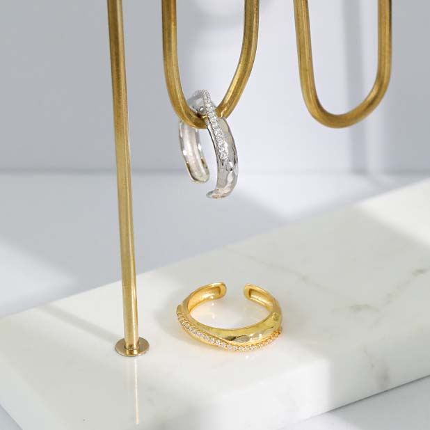 Lovcia Gold Plated 925 Sterling Silver CZ Adjustable Ring-Rings-Yellow Gold-Yellow Gold