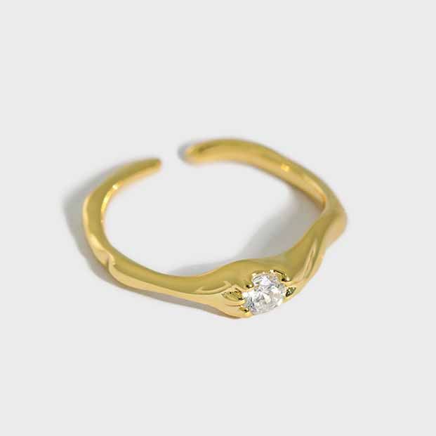 Lovcia Gold Plated 925 Sterling Silver CZ Adjustable Ring-Rings-Yellow Gold-Yellow Gold