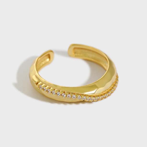 Lovcia Gold Plated 925 Sterling Silver CZ Adjustable Ring-Rings-Yellow Gold-Yellow Gold