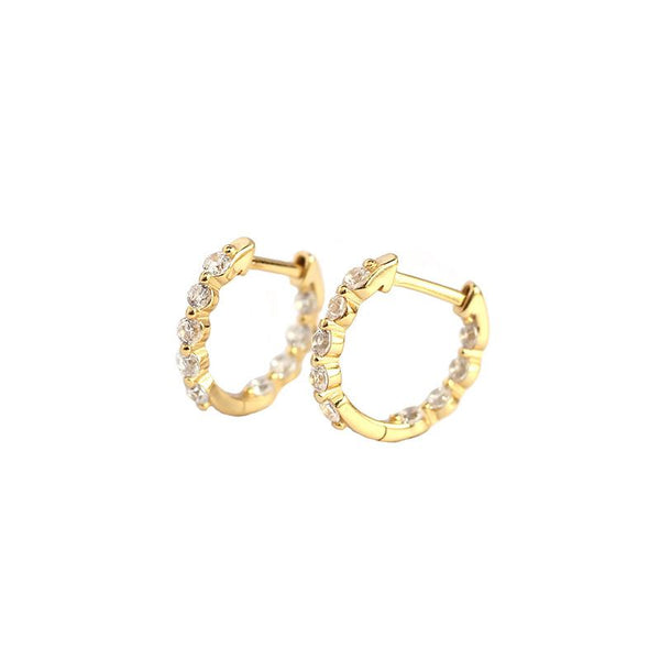 Lovcia Gold Plated 925 Sterling Silver CZ Huggie Hoops 13mm-Earrings-Yellow Gold-Yellow Gold