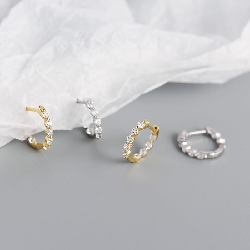 Lovcia Gold Plated 925 Sterling Silver CZ Huggie Hoops 13mm-Earrings-Yellow Gold-Yellow Gold