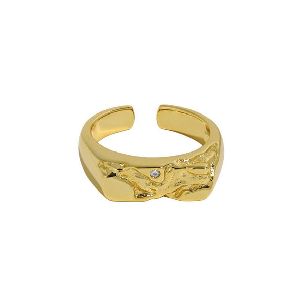 Lovcia Gold Plated 925 Sterling Silver CZ Ring Adjustable-Rings-Yellow Gold-Yellow Gold