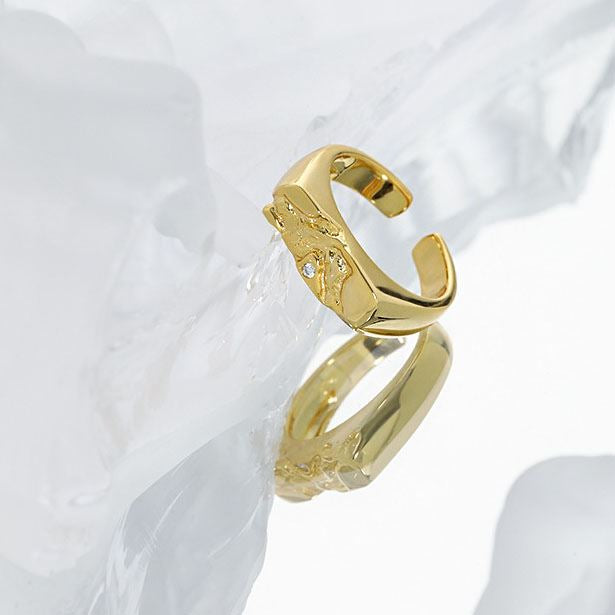 Lovcia Gold Plated 925 Sterling Silver CZ Ring Adjustable-Rings-Yellow Gold-Yellow Gold