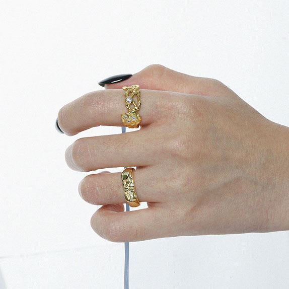 Lovcia Gold Plated 925 Sterling Silver CZ Ring Adjustable-Rings-Yellow Gold-Yellow Gold