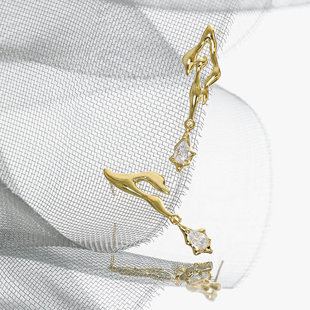 Lovcia Gold Plated 925 Sterling Silver Flame CZ Earrings-Earrings-Yellow Gold-Yellow Gold