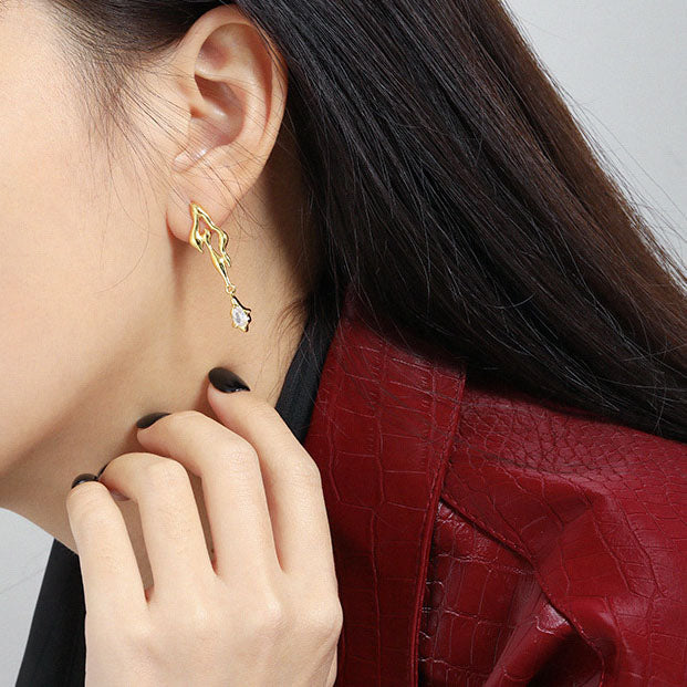 Lovcia Gold Plated 925 Sterling Silver Flame CZ Earrings-Earrings-Yellow Gold-Yellow Gold