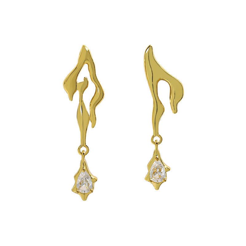 Lovcia Gold Plated 925 Sterling Silver Flame CZ Earrings-Earrings-Yellow Gold-Yellow Gold