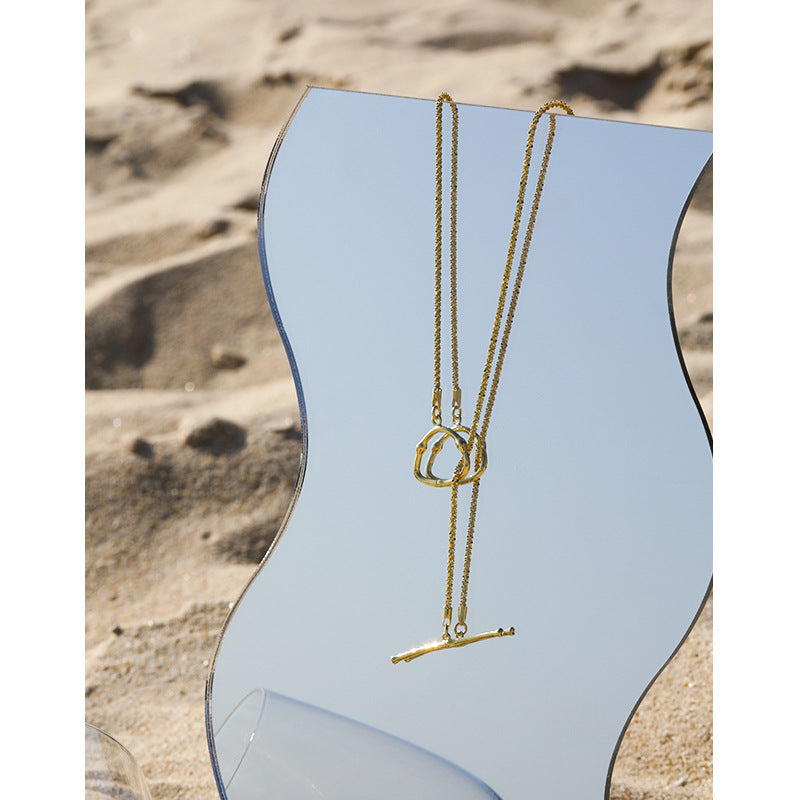 Lovcia Gold Plated 925 Sterling Silver Heart Bar Necklace-Necklaces-Yellow Gold-Yellow Gold