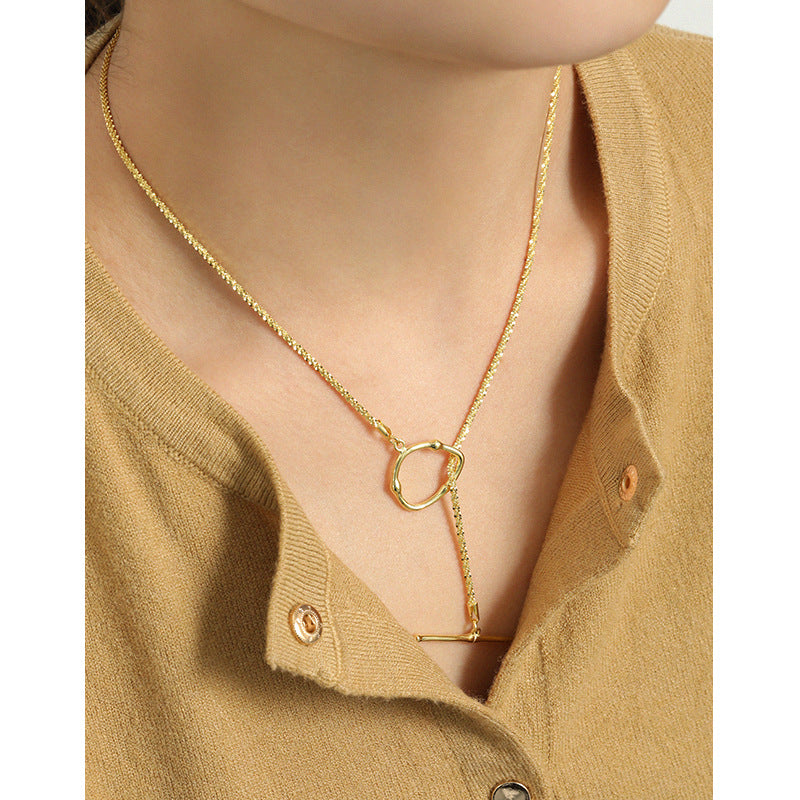 Lovcia Gold Plated 925 Sterling Silver Heart Bar Necklace-Necklaces-Yellow Gold-Yellow Gold