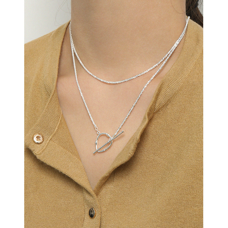 Lovcia Gold Plated 925 Sterling Silver Heart Bar Necklace-Necklaces-Yellow Gold-Yellow Gold