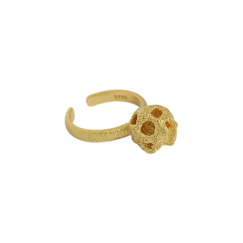 Lovcia Gold Plated 925 Sterling Silver Hollow Ball Ring-Rings-Yellow Gold-Yellow Gold