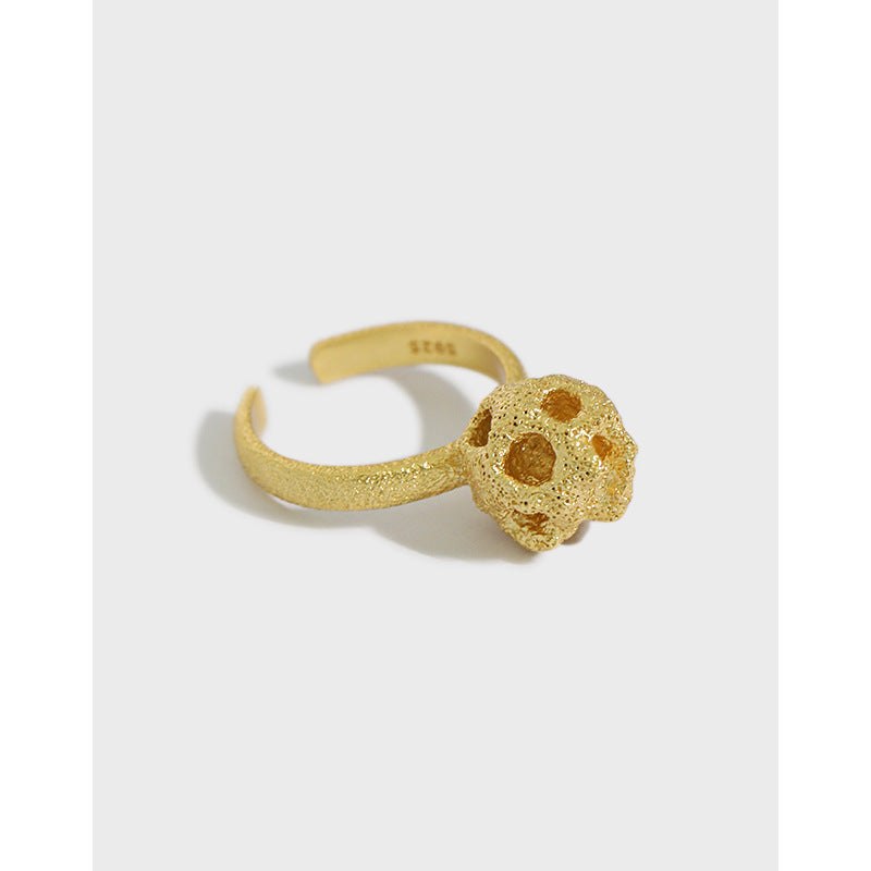 Lovcia Gold Plated 925 Sterling Silver Hollow Ball Ring-Rings-Yellow Gold-Yellow Gold