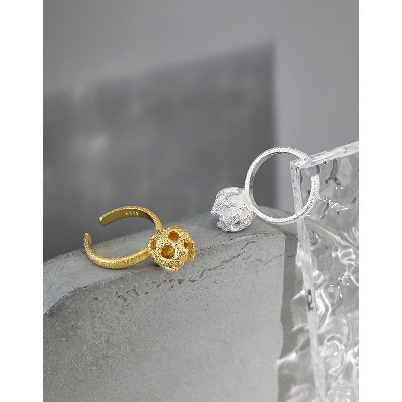Lovcia Gold Plated 925 Sterling Silver Hollow Ball Ring-Rings-Yellow Gold-Yellow Gold
