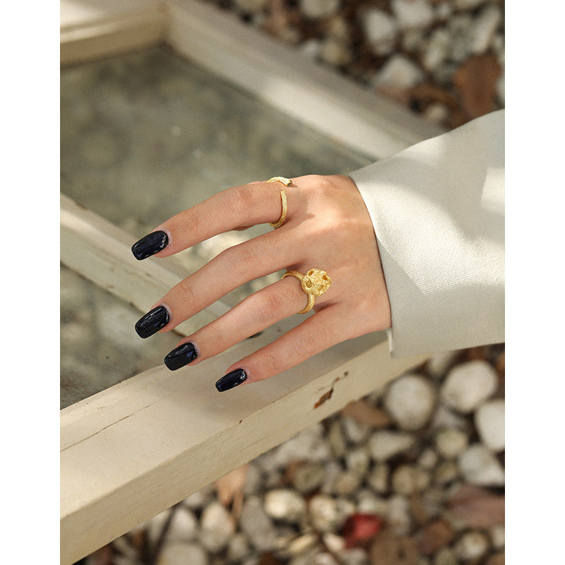 Lovcia Gold Plated 925 Sterling Silver Hollow Ball Ring-Rings-Yellow Gold-Yellow Gold