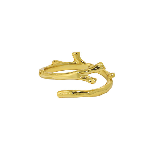 Lovcia Gold Plated 925 Sterling Tree Branch Adjustable Ring-Rings-Yellow Gold-Yellow Gold
