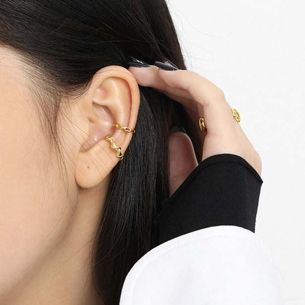 Lovcia Gold Plated 925 Sterling Twisted Wave Earrings-Earrings-Yellow Gold-Yellow Gold