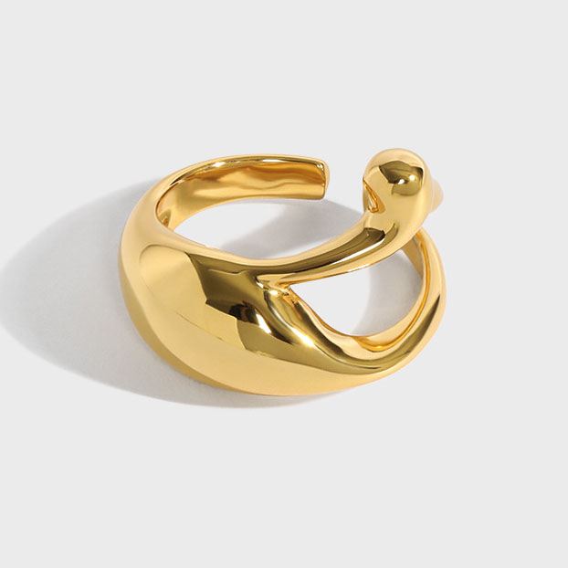 Lovcia Gold Plated Adjustable Ring 925 Silver Waterdrop-Rings-Yellow Gold-Yellow Gold