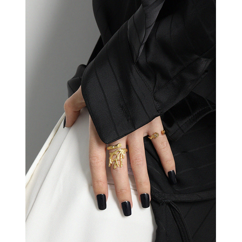 Lovcia Gold Plated Adjustable Ring 925 Sterling Silver-Rings-Yellow Gold-Yellow Gold