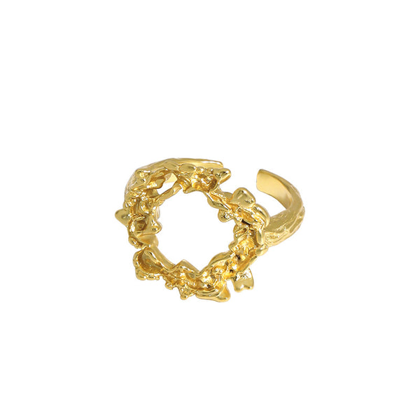 Lovcia Gold Plated Adjustable Ring Hollow Geometry 925-Rings-Yellow Gold-Yellow Gold