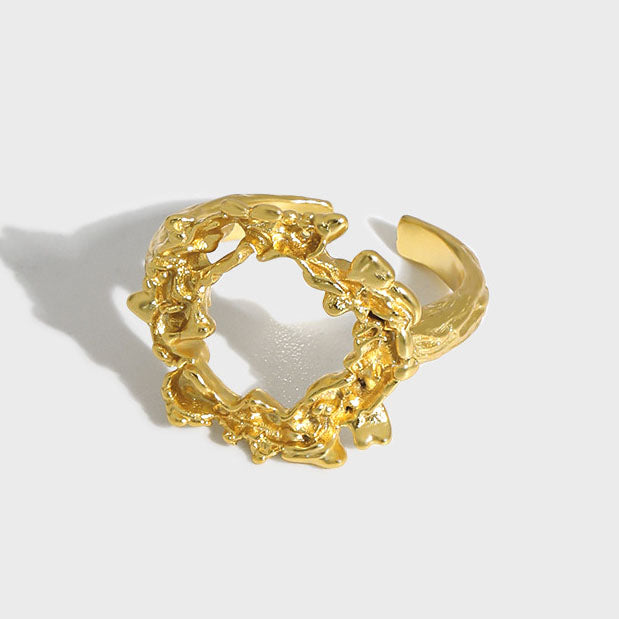 Lovcia Gold Plated Adjustable Ring Hollow Geometry 925-Rings-Yellow Gold-Yellow Gold