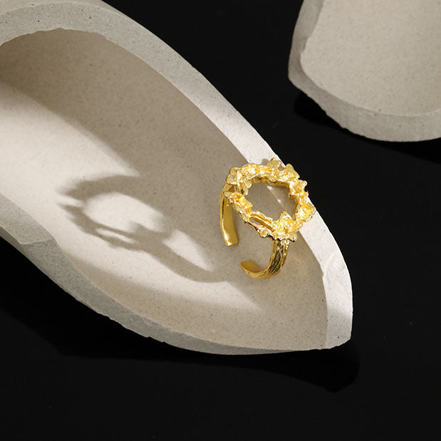 Lovcia Gold Plated Adjustable Ring Hollow Geometry 925-Rings-Yellow Gold-Yellow Gold