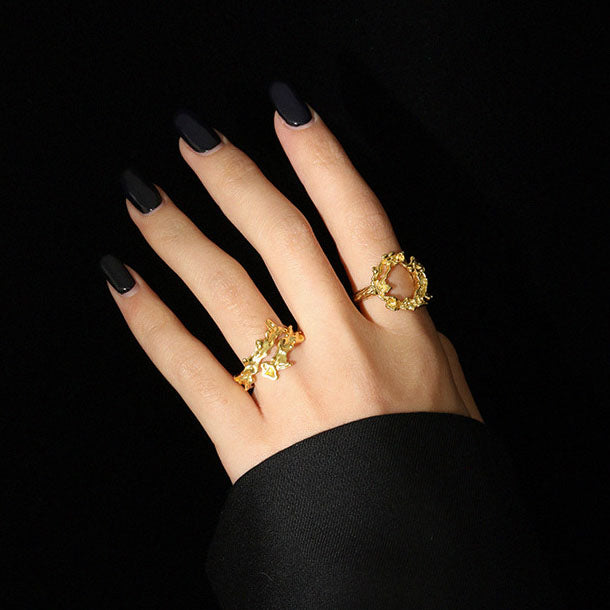 Lovcia Gold Plated Adjustable Ring Hollow Geometry 925-Rings-Yellow Gold-Yellow Gold