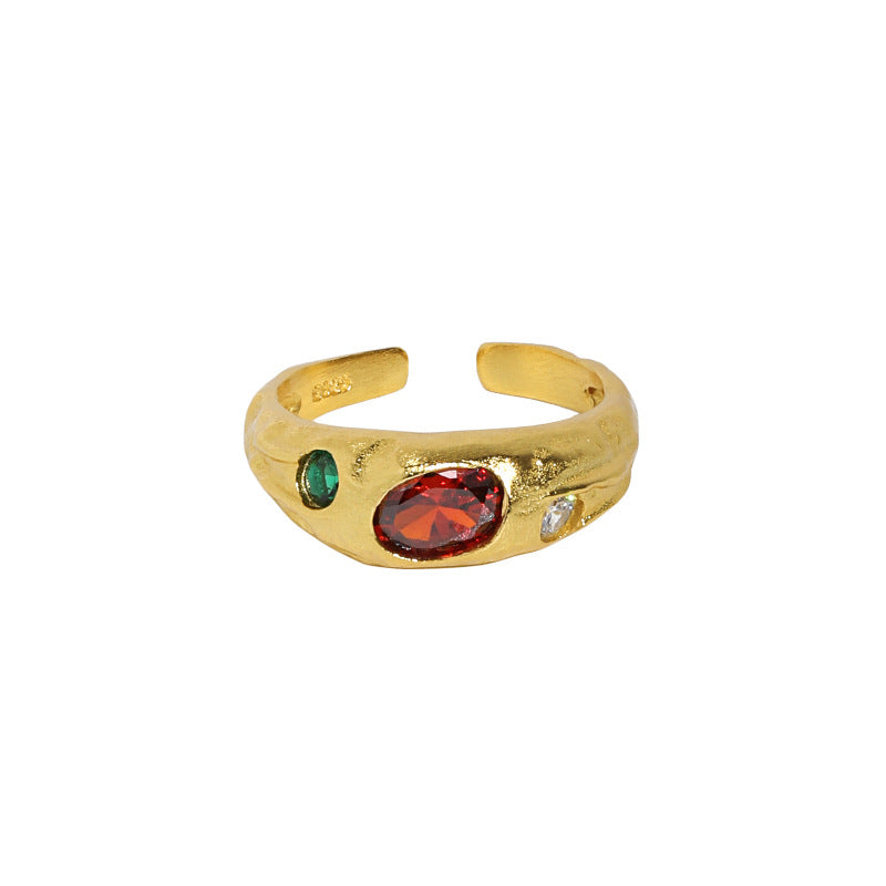 Lovcia Gold Plated Adjustable Ring With Oval CZ Stones-Rings-Yellow Gold & Pink CZ-Yellow Gold & Pink CZ