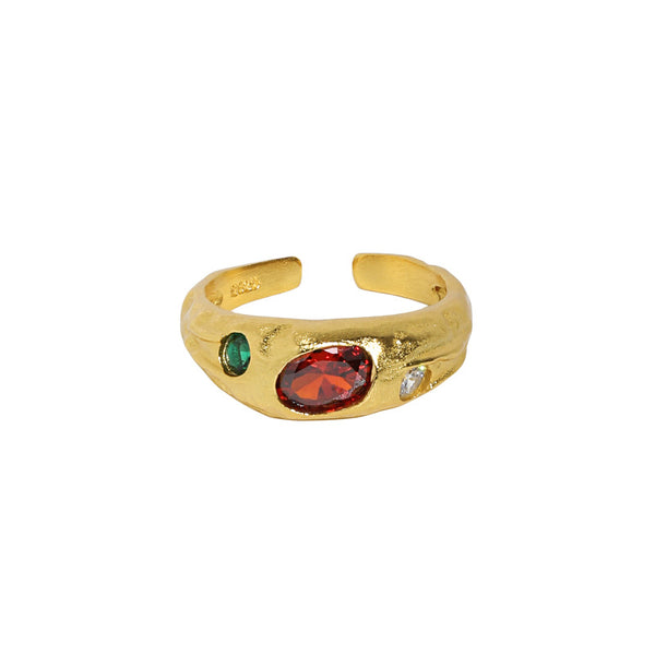 Lovcia Gold Plated Adjustable Ring With Oval CZ Stones-Rings-Yellow Gold & Pink CZ-Yellow Gold & Pink CZ