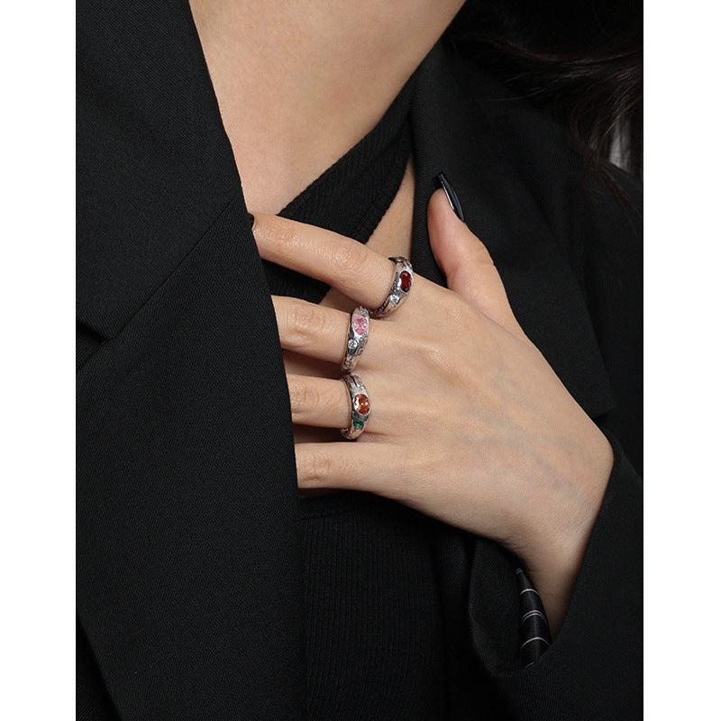 Lovcia Gold Plated Adjustable Ring With Oval CZ Stones-Rings-Yellow Gold & Pink CZ-Yellow Gold & Pink CZ