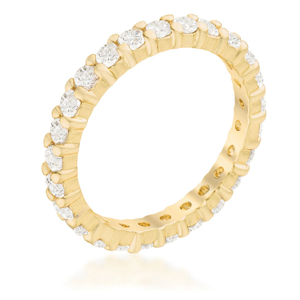 Lovcia Gold-Plated Brass Eternity Ring with Clear Cubic Zirconia Stones-Rings-5-5