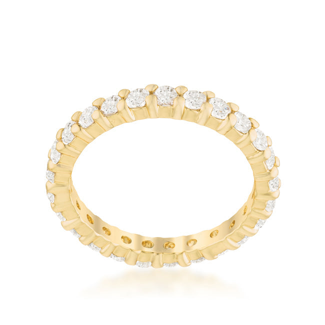 Lovcia Gold-Plated Brass Eternity Ring with Clear Cubic Zirconia Stones-Rings-5-5