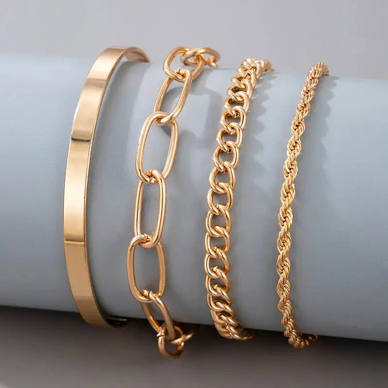 Lovcia Gold Plated Chain and Cuff Bracelet Set for Women - Trendy Adjustable Bracelet-Bracelets-Gold-Gold
