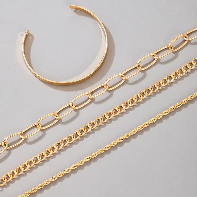 Lovcia Gold Plated Chain and Cuff Bracelet Set for Women - Trendy Adjustable Bracelet-Bracelets-Gold-Gold