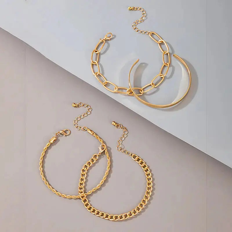 Lovcia Gold Plated Chain and Cuff Bracelet Set for Women - Trendy Adjustable Bracelet-Bracelets-Gold-Gold