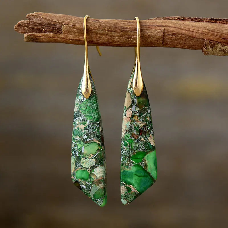 Lovcia Gold-Plated Copper Dangle Earrings-Earrings-Green/Gold-One Size-Green/Gold