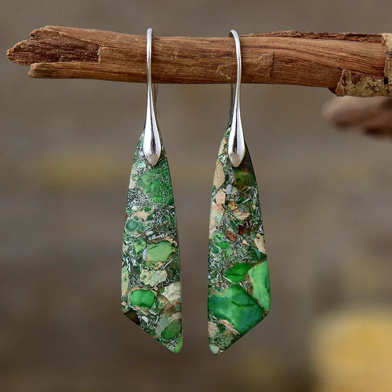 Lovcia Gold-Plated Copper Dangle Earrings-Earrings-Green/Silver-One Size-Green/Silver