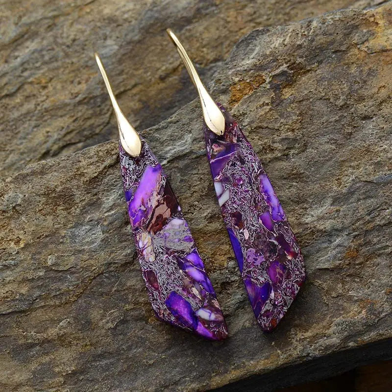 Lovcia Gold-Plated Copper Dangle Earrings-Earrings-Purple/Gold-One Size-Purple/Gold