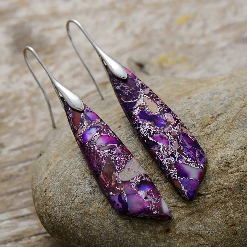 Lovcia Gold-Plated Copper Dangle Earrings-Earrings-Purple/Silver-One Size-Purple/Silver