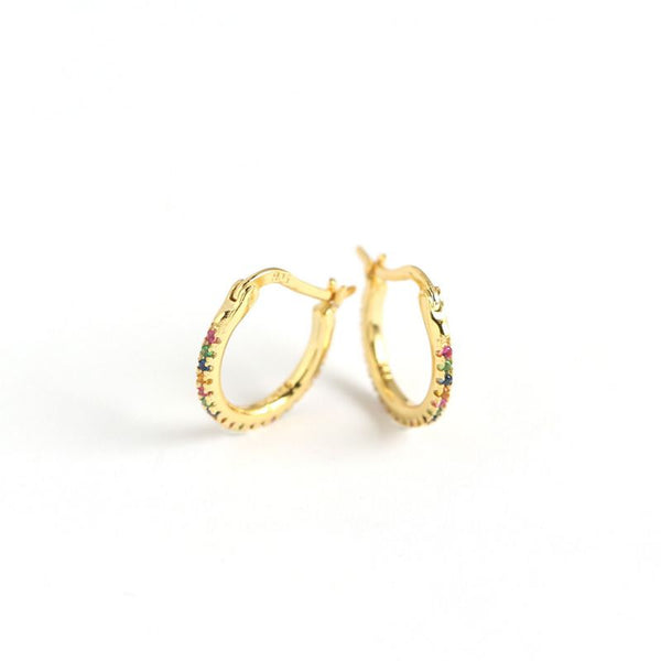 Lovcia Gold Plated CZ Hoop Earrings 12.6mm 925 Silver-Earrings-Yellow Gold * Colorful Cz-Yellow Gold * Colorful Cz