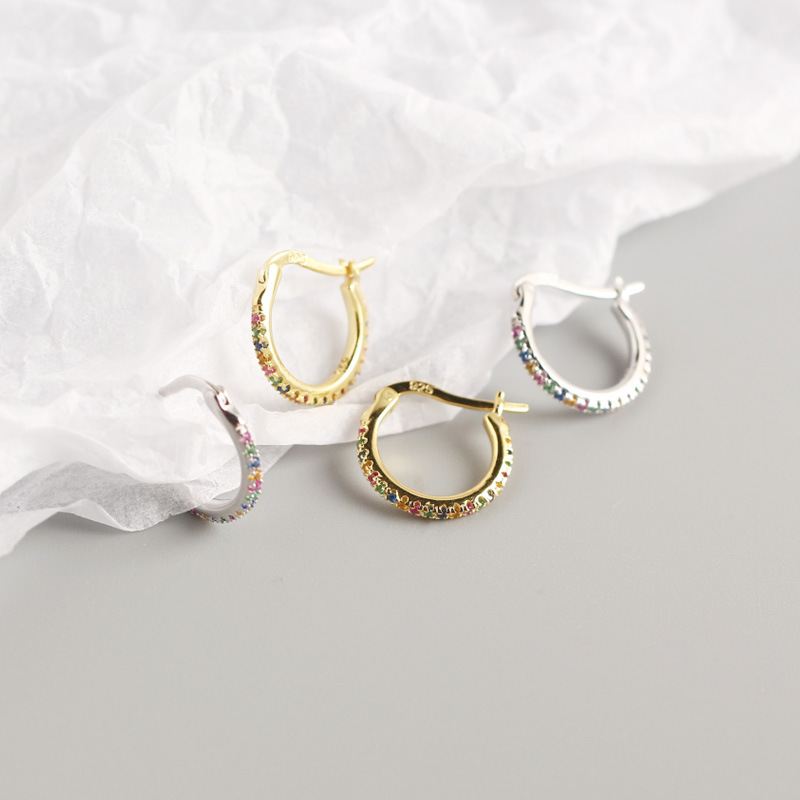 Lovcia Gold Plated CZ Hoop Earrings 12.6mm 925 Silver-Earrings-Yellow Gold * Colorful Cz-Yellow Gold * Colorful Cz