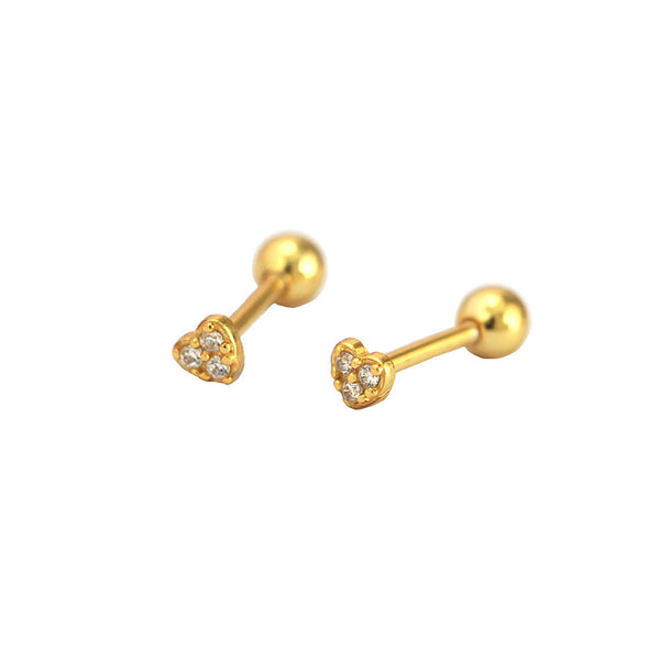 Lovcia Gold Plated CZ Mini Heart Stud Earrings 3mm 925-Earrings-Yellow Gold-Yellow Gold