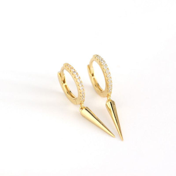 Lovcia Gold Plated CZ Rivet Hoop Earrings 26mm 8.5mm-Earrings-Silver-Silver