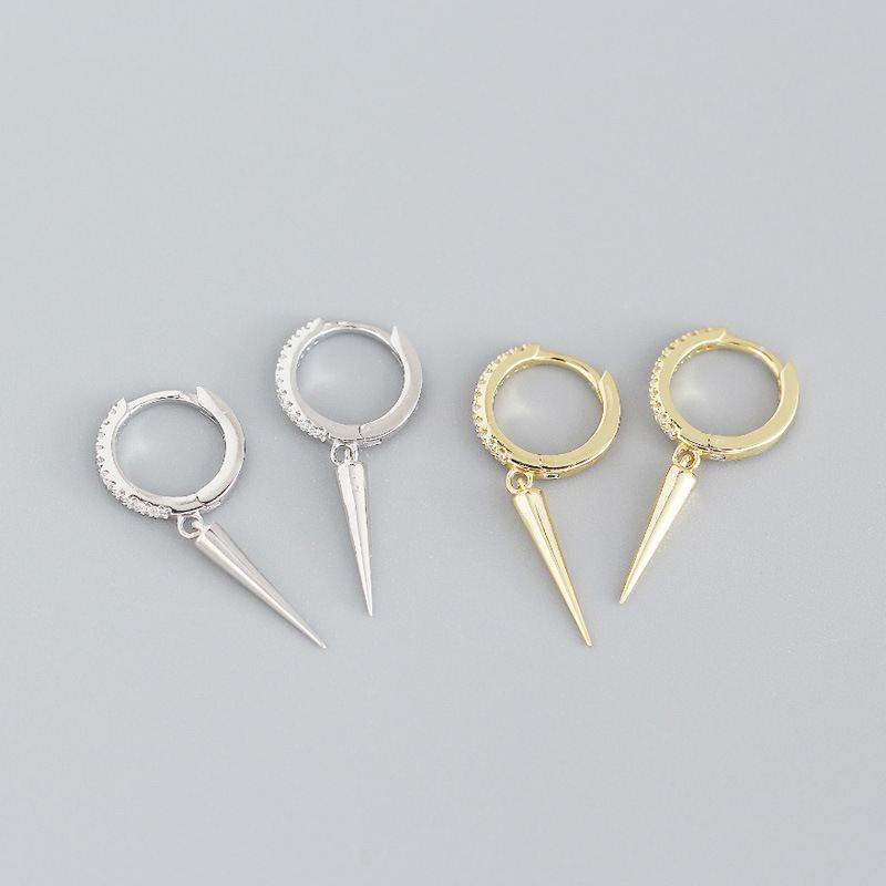 Lovcia Gold Plated CZ Rivet Hoop Earrings 26mm 8.5mm-Earrings-Silver-Silver
